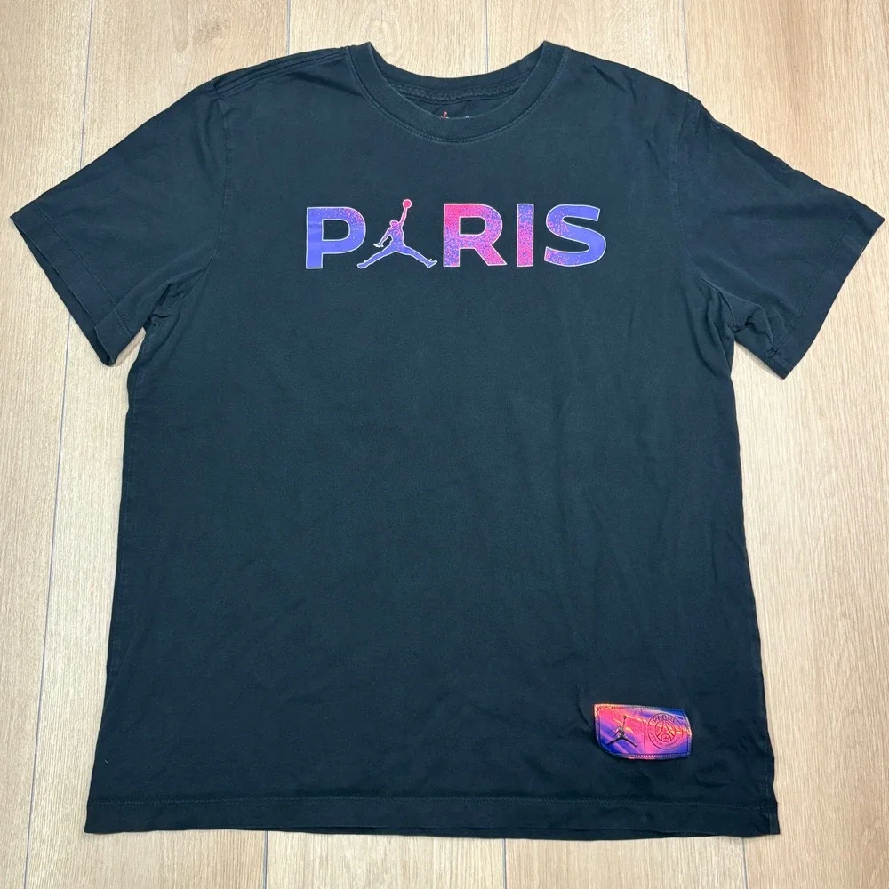 Jordan PSG Paris Saint-Germain T-Shirt Mens Large Black Iridescent Logo Soccer